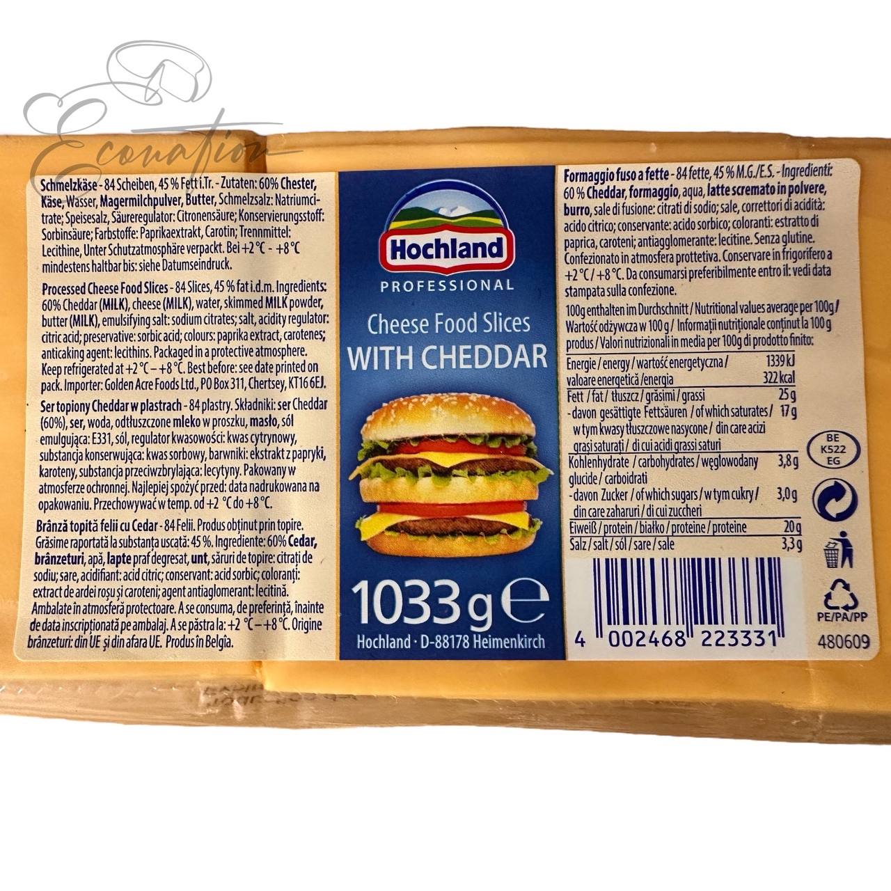 Сир "Cheese Food Slices with Cheddar" ТМ Hochland 1033г