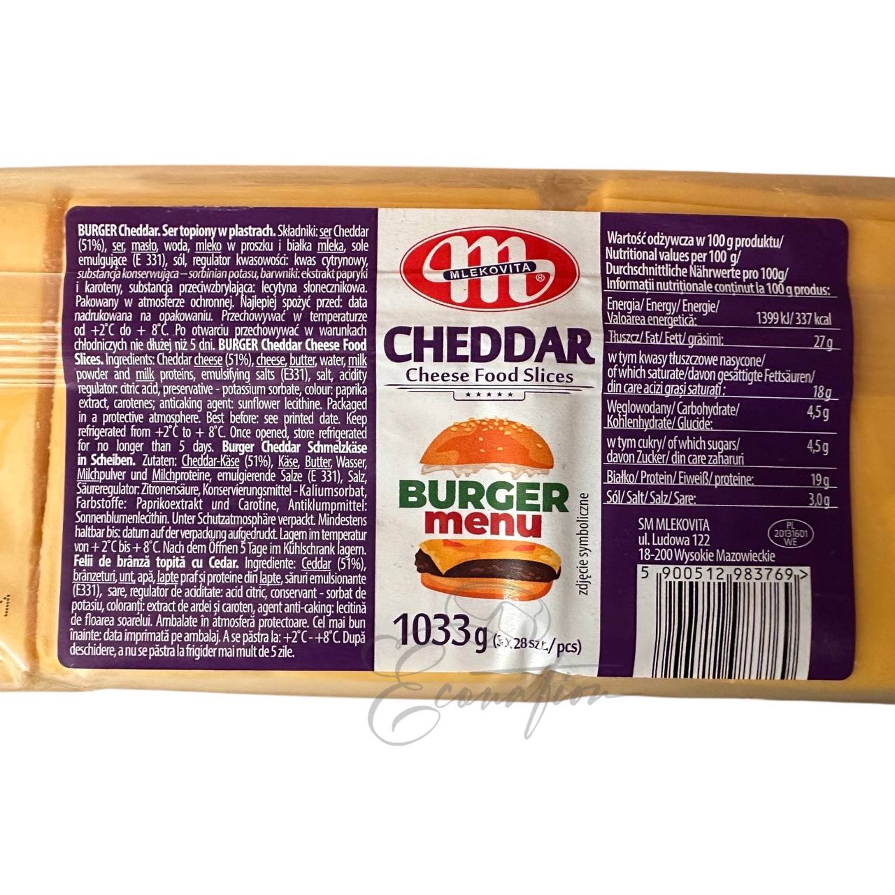 Сир "Cheddar Burger Menu" ТМ Mlekovita 1033г