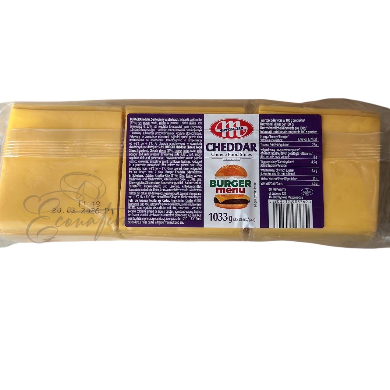 Сир "Cheddar Burger Menu" ТМ Mlekovita 1033г